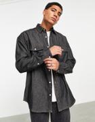 Asos Design Oversized Western Denim Shirt In Vintage Washed Black-grey