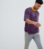 Asos Design Tall Oversized T-shirt With Purple Stripe - Purple