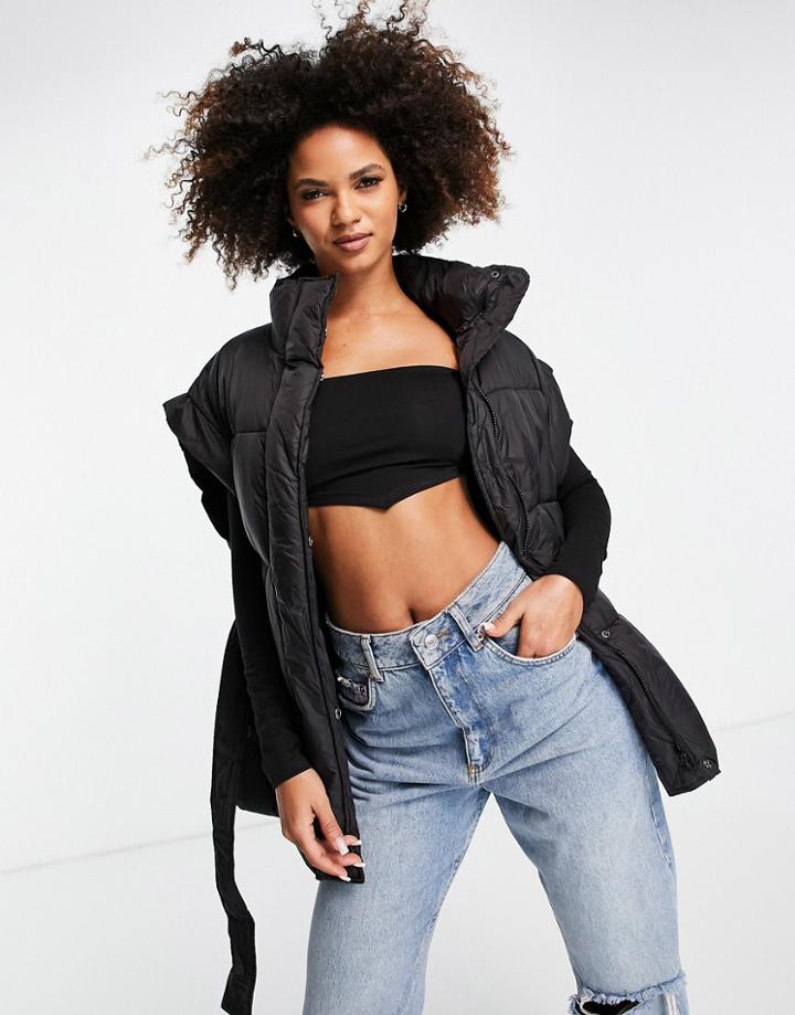 Asos Design Belted Vest Puffer Jacket In Black