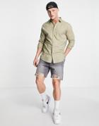 River Island Long Sleeve Linen Shirt In Green