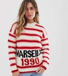New Look Slogan Sweater In Stripe - Cream