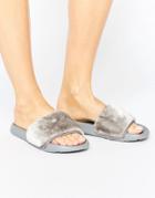 Truffle Fur Slider Sandal - Gray