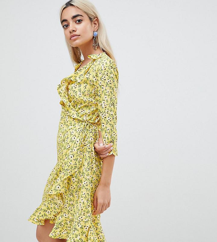Vero Moda Petite Floral Wrap Mini Dress In Yellow