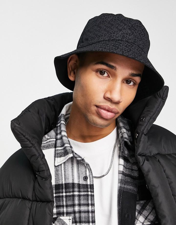 Calvin Klein Monogram Repeat Print Bucket Hat In Black