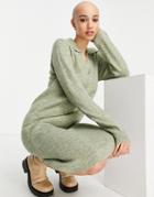 Pieces Polo Neck Knitted Dress In Green