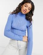 Asos Design Ribbed Roll Neck Sweater In Light Blue-blues