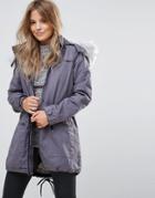 Bellfield Rigento Twill Parka With Faux Fur Hood - Blue