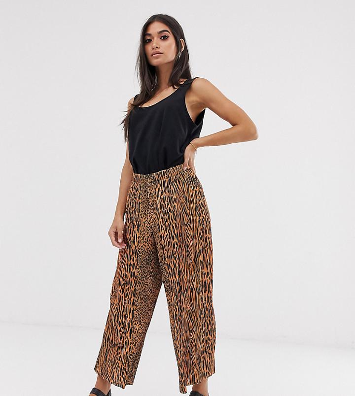Asos Design Petite Plisse Culotte In Mixed Animal Print - Multi