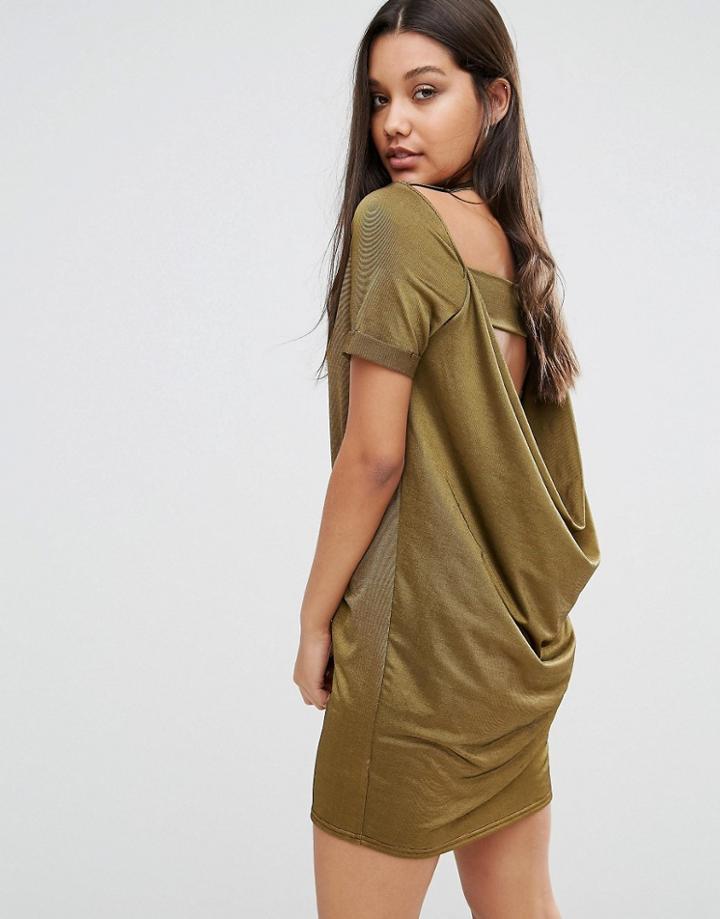Missguided Cowl Back T-shirt Dress - Green