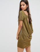 Missguided Cowl Back T-shirt Dress - Green