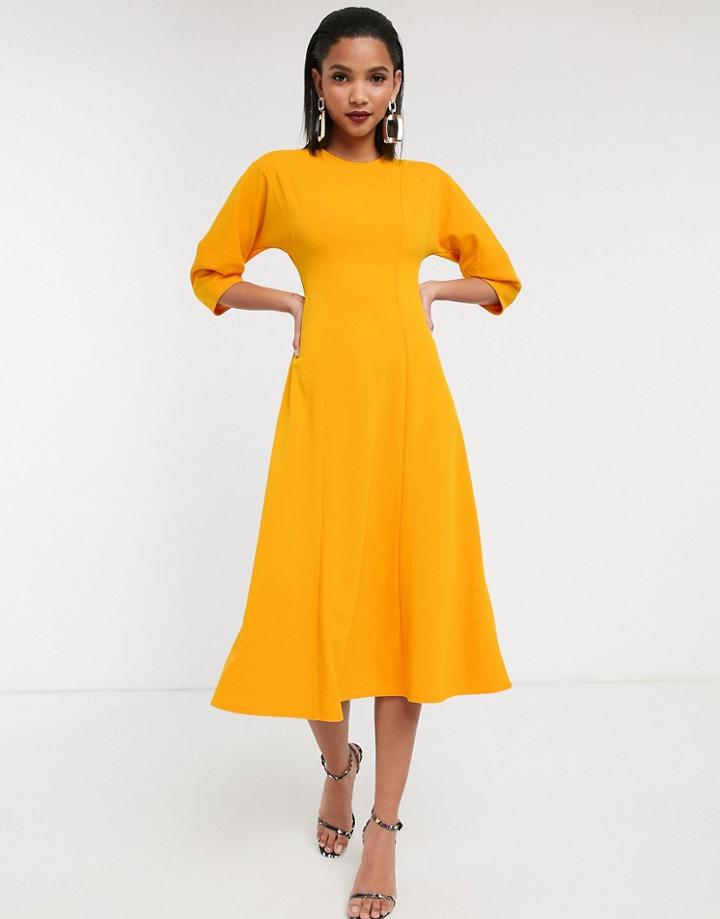 Asos Design Seamed Midi Dress-yellow