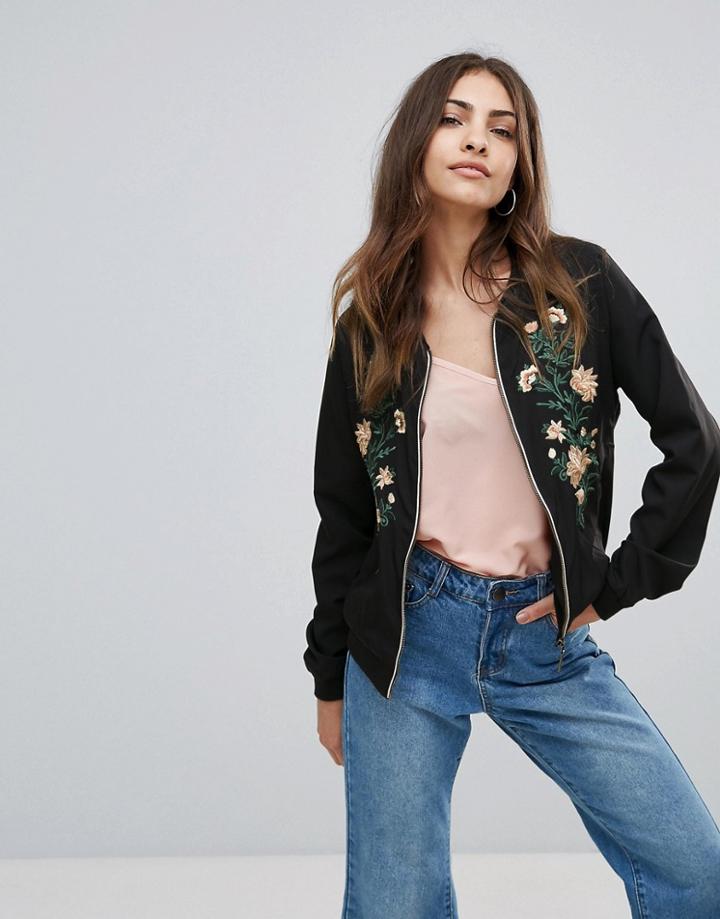 Only Pena Embroidered Bomber Jacket - Black