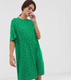 Monki Triangle Dot Print Jersey Mini Smock Dress In Green - Green