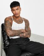 Asos Design Muscle Fit Cropped Tank Top In White With Cross Back Straps