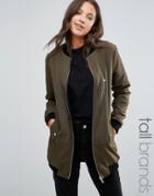 Missguided Tall Shearling Lined Longline Bomber Jacket - Green