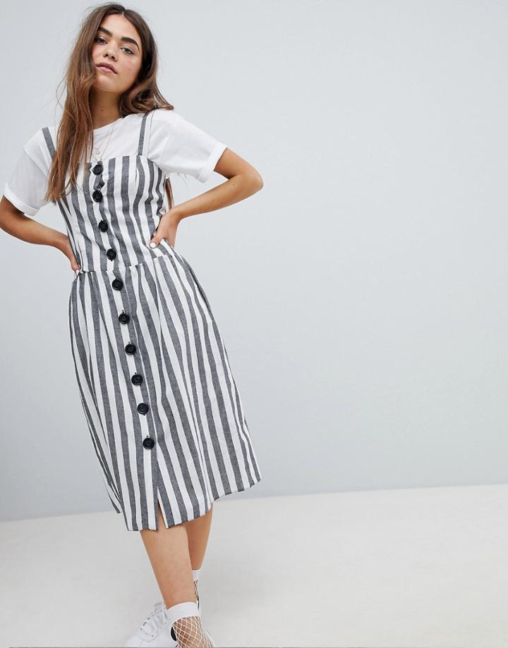 Nobody's Child Button Front Midi Dress In Stripe - Multi
