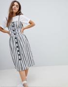 Nobody's Child Button Front Midi Dress In Stripe - Multi