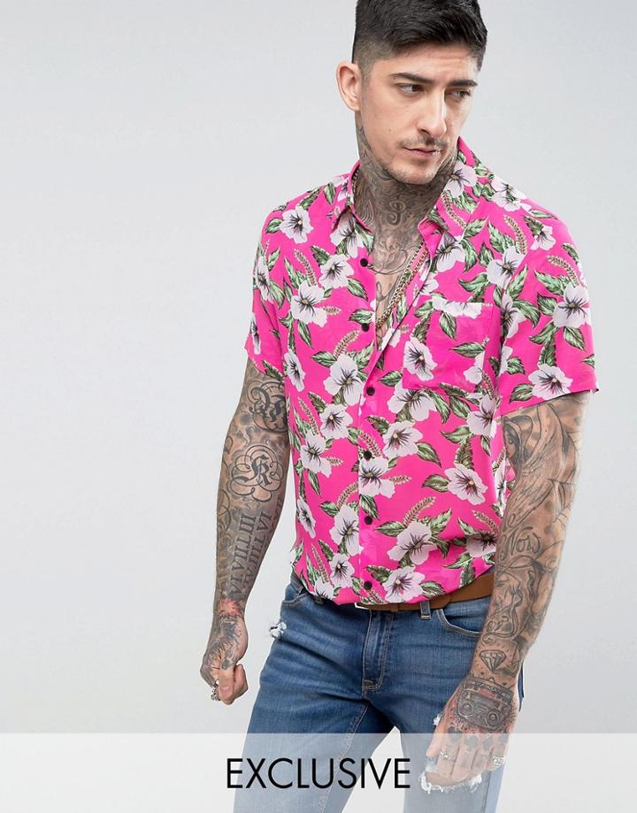 Reclaimed Vintage Inspired Shirt In Floral Print Reg Fit - Blue