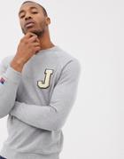 Asos Design Sweatshirt With Boucle Letter Patch And Sleeve Embroidery In Gray - Gray