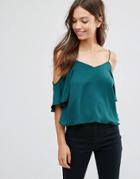 Asos V Neck Cropped Cold Shoulder Cami Top - Teal