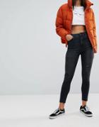 Pull & Bear Distressed High Waist Skinny Jean - Black