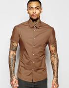 Asos Skinny Shirt In Rust With Short Sleeves - Rust