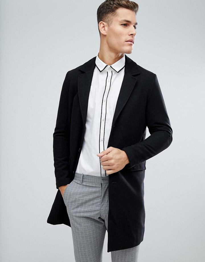 Process Black Wool Blend Overcoat - Black