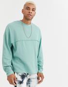 Asos Design Oversized Long Sleeve T-shirt With Seam In Waffle In Green