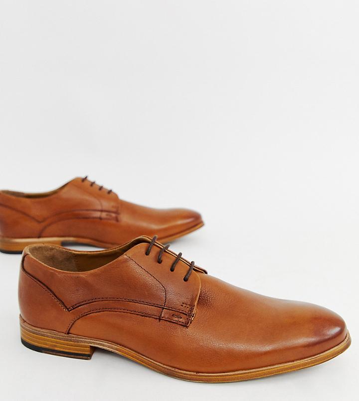 Asos Design Lace Up Shoes In Tan Leather - Tan