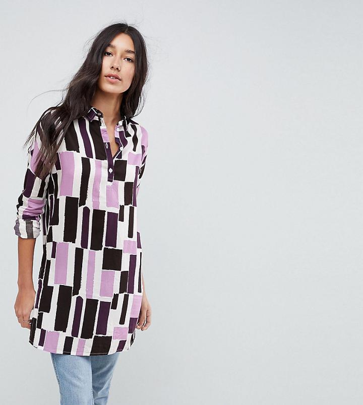 Noisy May Tall Long Sleeve Graphic Print Shirt Dress - Multi