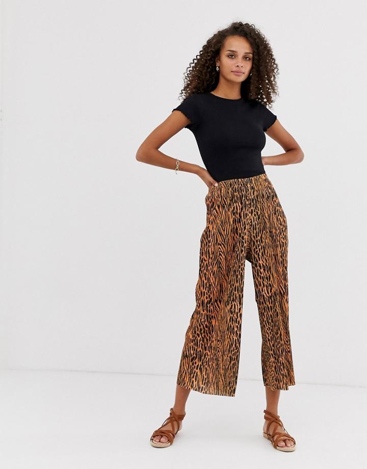 Asos Design Plisse Culotte In Mixed Animal Print - Multi