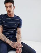 Original Penguin Space Dye Stripe T-shirt Slim Fit Embroidered Logo In Navy - Navy