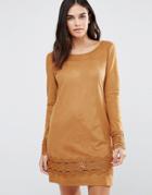 Vila Sweater Dress With Frill Detail - Brown