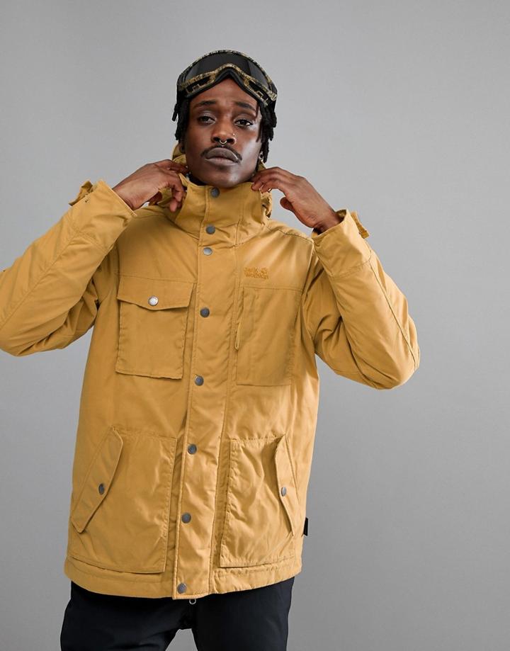 Jack Wolfskin Fort Nelson Jacket In Tan With Plaid Lined Hood - Tan