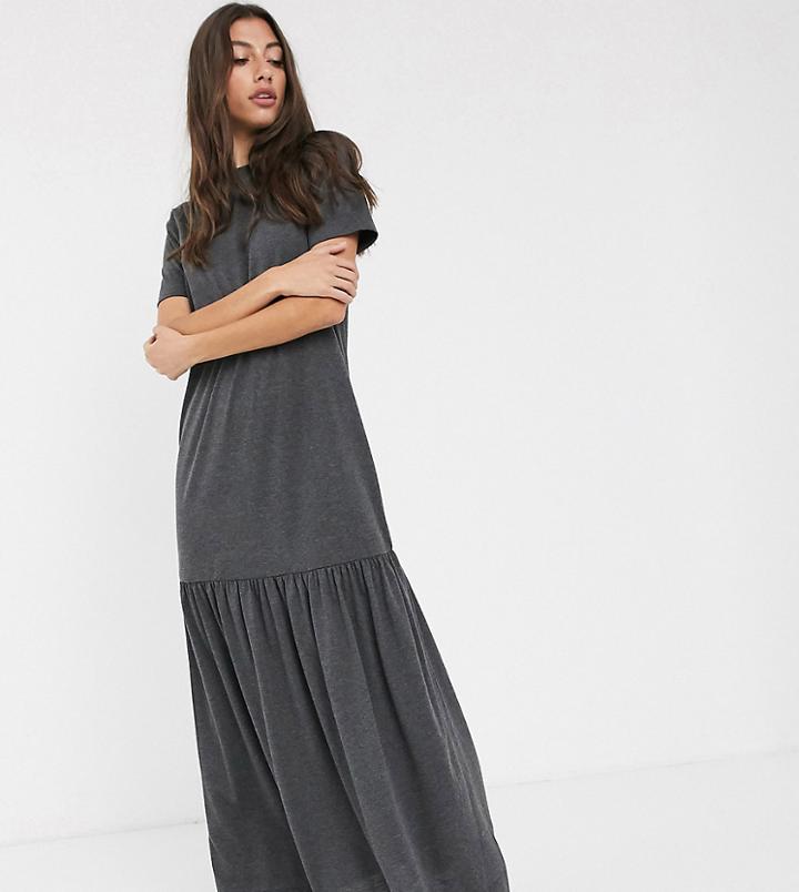 Asos Design Tall T Shirt Maxi Dress With Dropped Hem-gray