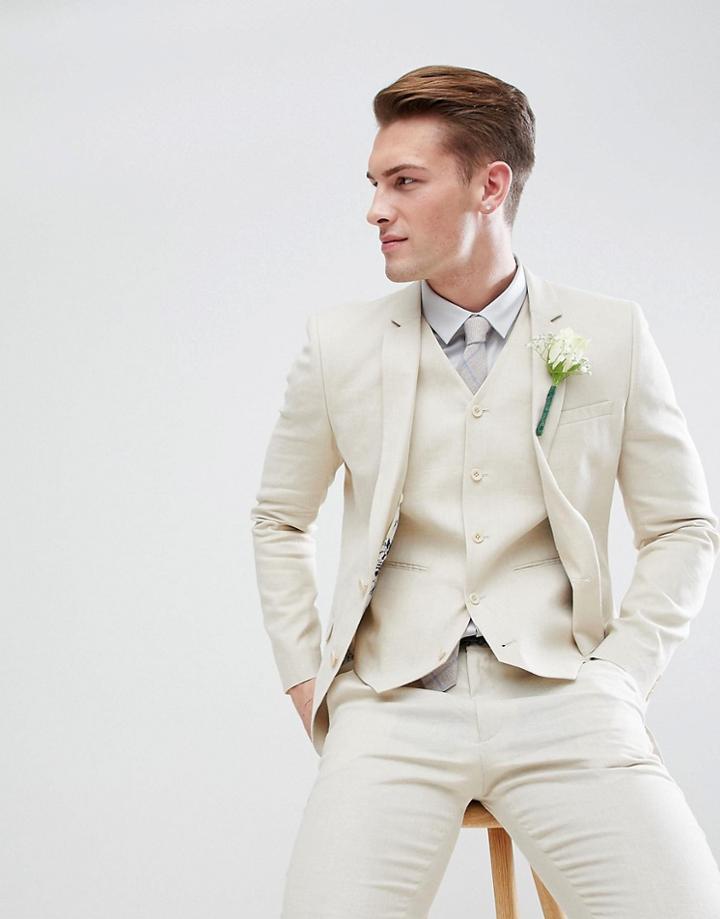 Asos Wedding Super Skinny Suit Jacket In Putty Linen - Stone