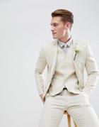 Asos Wedding Super Skinny Suit Jacket In Putty Linen - Stone