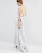 Jarlo Wedding Overlay Maxi Dress With Fishtail And Oversized Bow Back - Silver Gray