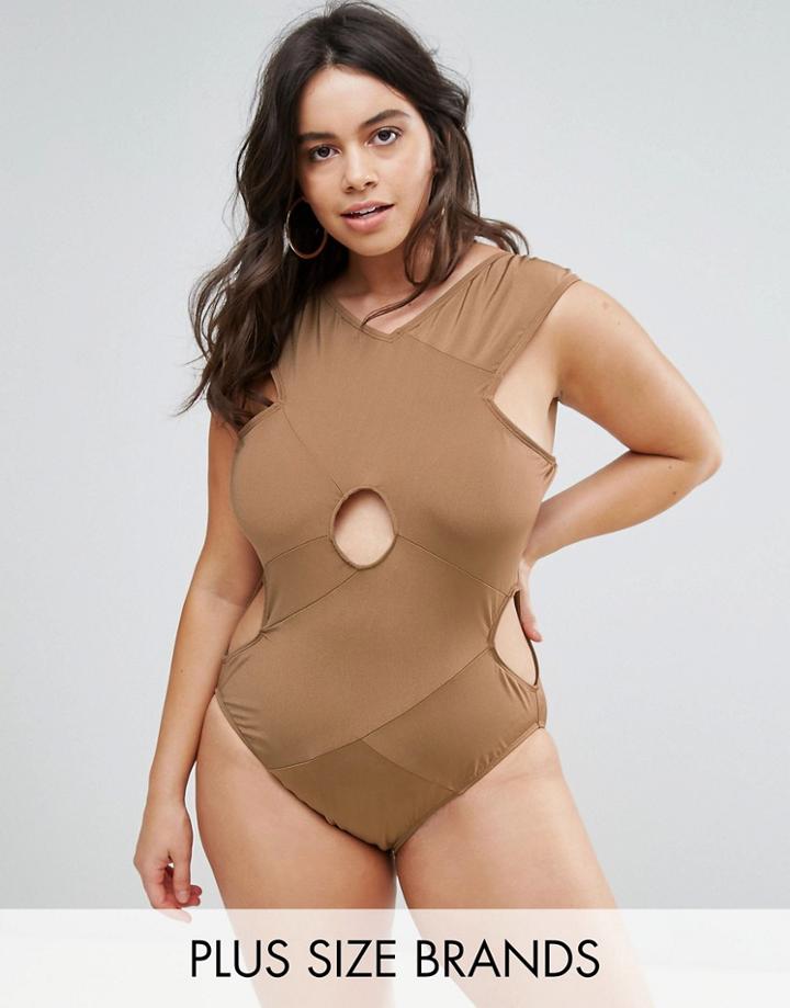 Monif C Khaki Peep Swimsuit - Green