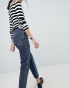 Asos Design Recycled Florence Authentic Straight Leg Jeans In Viola Deep Blue Wash - Blue
