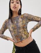 Asos Design Long Sleeve Top In Ombre Snake Print-multi