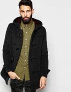 Gloverall Duffle Coat With Check Hood - Charcoal