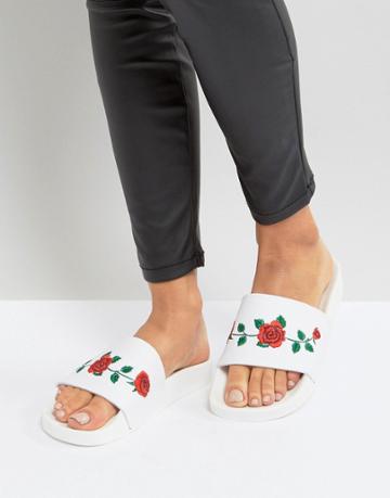 Kaltur Embroidery Slide Flat Sandal - White
