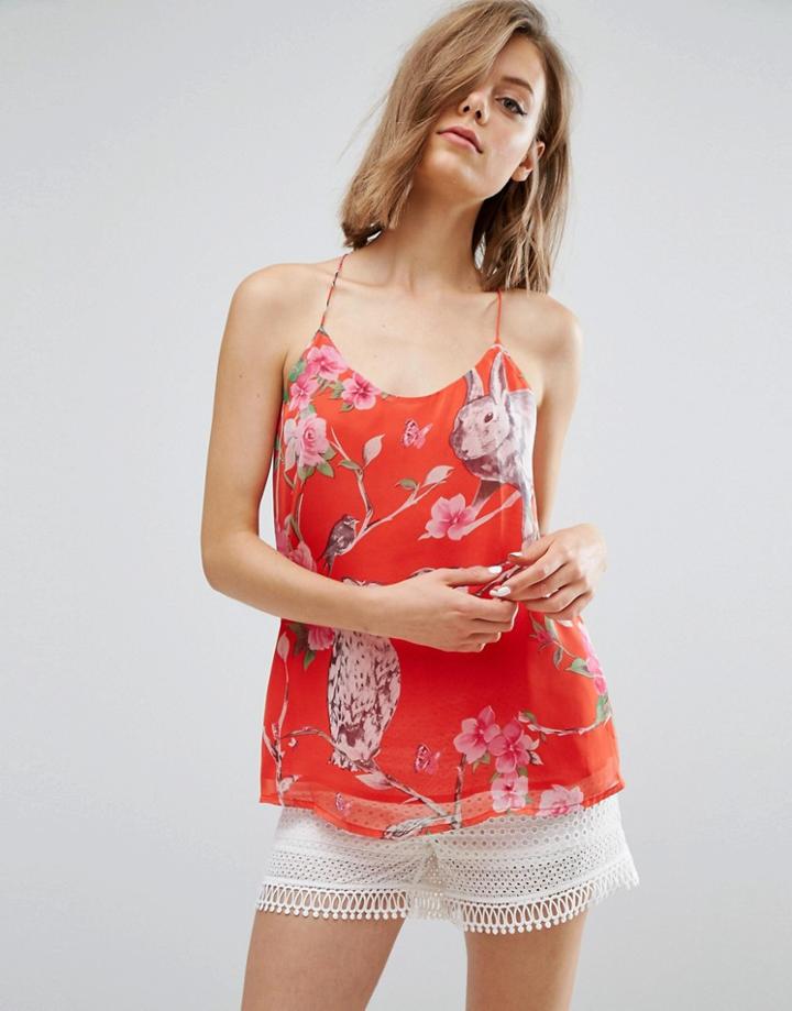 Traffic People Racer Back Floral Cami Tank - Red