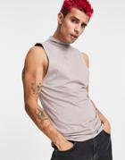 Asos Design Muscle Fit Tank With High Neck In Gray-grey