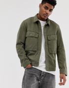 Bershka Utility Jacket In Khaki-green