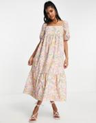 Nobody's Child Cotton Kendall Square Neck Dress In Multicolor - Multi