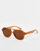 Asos Design Recycled Navigator Sunglasses In Brown With Brown Lens