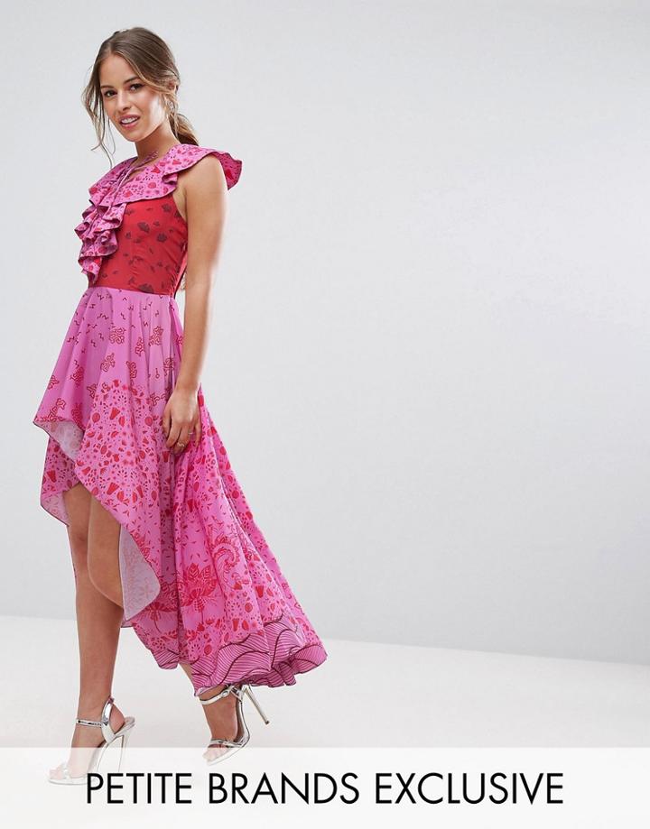 White Cove Petite High Low Lace Up Maxi Dress With Tassel Detail - Pink
