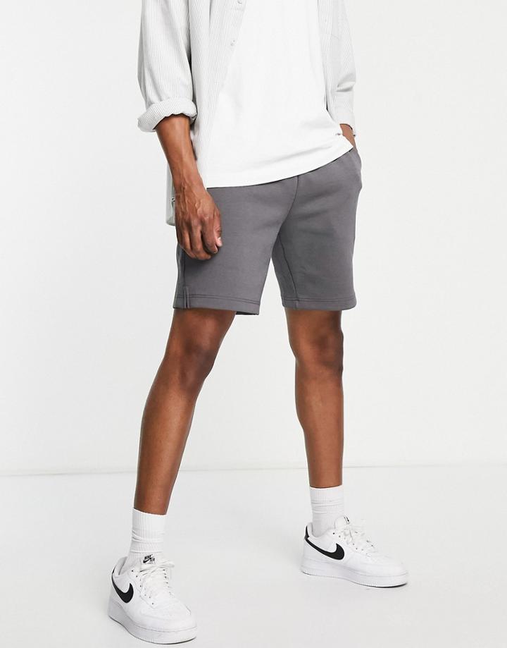 River Island Pleat Front Jersey Shorts In Gray